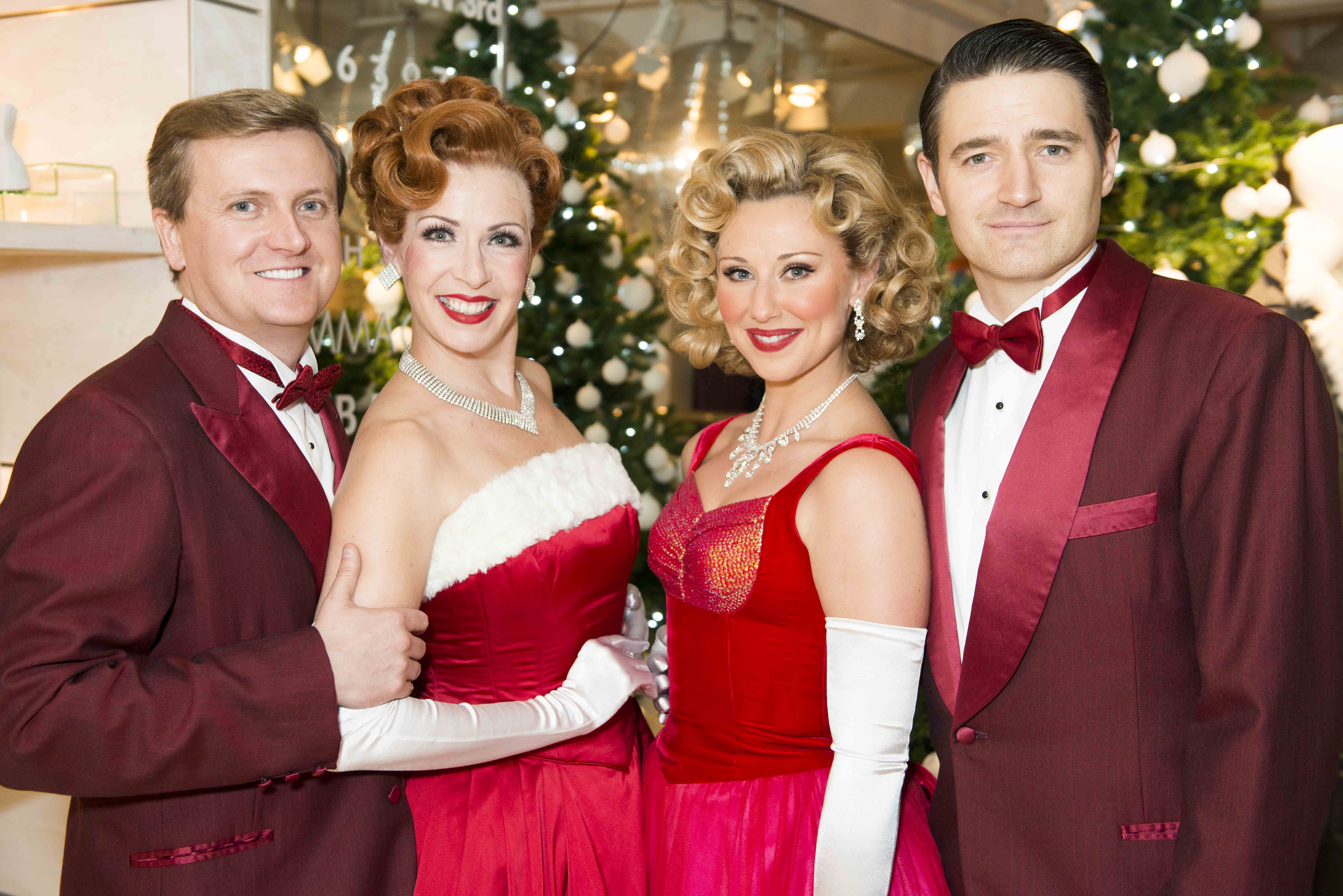 Aled Jones, Tom Chambers, Wendi Peters, Graham Cole and the Cast of White Christmas The Musical perform the London Premiere of the title song outside a snowy Fenwick of Bond Street, sixty years after the iconic film starring Bing Crosby premiered, and 10