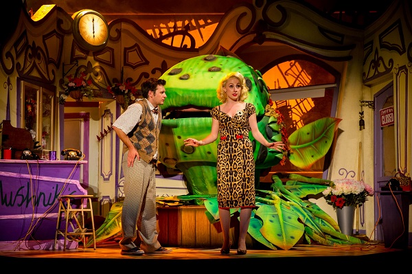 Sam Lupton as Seymour and Stephanie Clift as Audrey in Little Shop of Horrors. Photo Credit Matt Martin